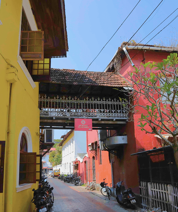 Colorful heritage street with colonial buildings